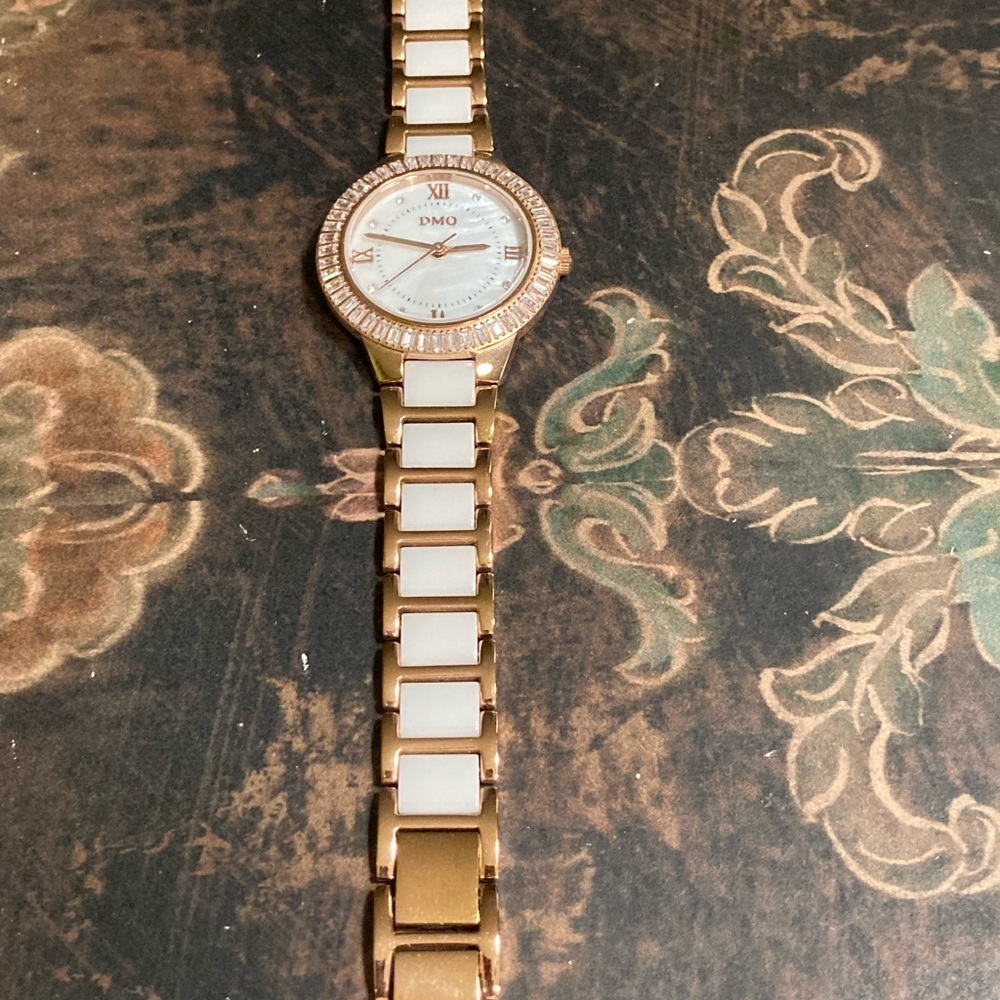 White Ceramic Rose Gold Diamonique Watch